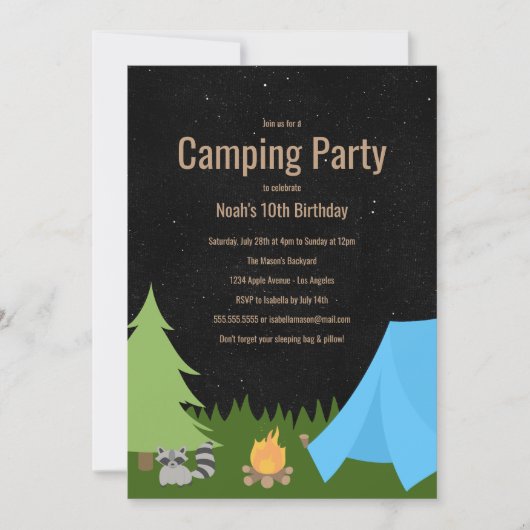 Jongens Camping Party | Uitnodiging voor verjaarda (Voorkant)