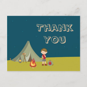 Jongen's camping verjaardagsfeestje bedankt kaarte briefkaart