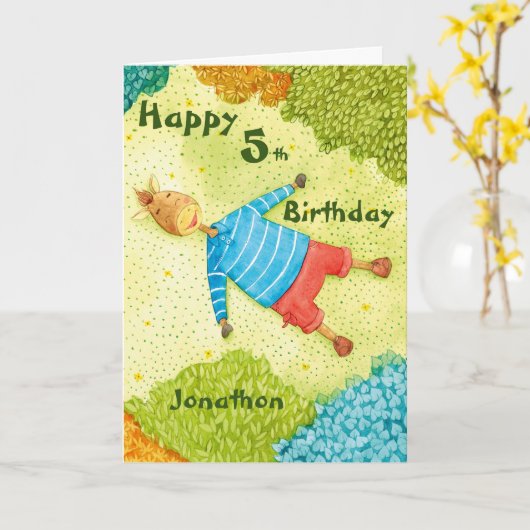 Jongen's Cartoon Birthday Kaart (Gele Bloem)