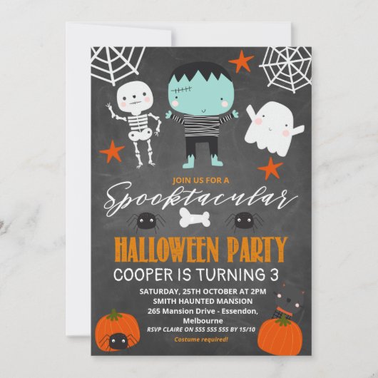 Jongens Chalkboard Halloween Party Verjaardag Kaart (Voorkant)