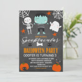 Jongens Chalkboard Halloween Party Verjaardag Kaart (Staand voorkant)
