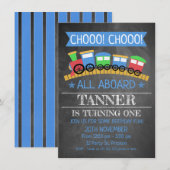 Jongens Chalkboard Trein Verjaardag Party Uitnodig Kaart (Voorkant / Achterkant)