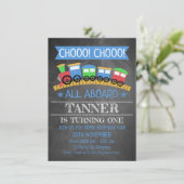 Jongens Chalkboard Trein Verjaardag Party Uitnodig Kaart (Staand voorkant)