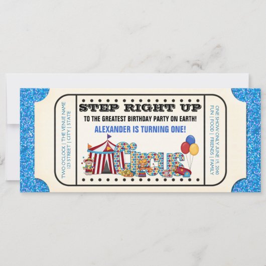 Jongens Circus Ticket Verjaardagsfeest Kaart (Voorkant)
