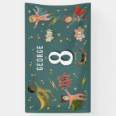 Jongens Cool Blue Actie Superheld Kids Verjaardag Spandoek (Verticaal)