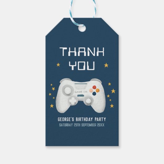 Jongens Cool Blue Gaming Bedankt Kinderen Verjaard Cadeaulabel (Voorkant)