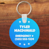 Jongens Cool Blue Noodcontact Voedselallergie Sleutelhanger (Achterkant)