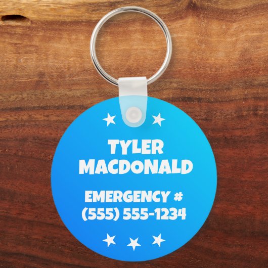 Jongens Cool Blue Noodcontact Voedselallergie Sleutelhanger (Achterkant)