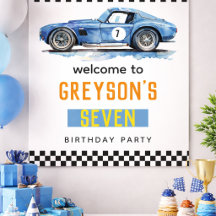 Jongens Cool Blue Racerauto Kinderverjaardag 