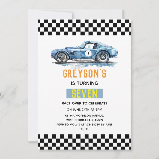 Jongens Cool Blue Racing Auto Kinderen Verjaardag Kaart (Voorkant)