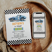 Jongens Cool Blue Racing Auto Kinderen Verjaardag Kaart