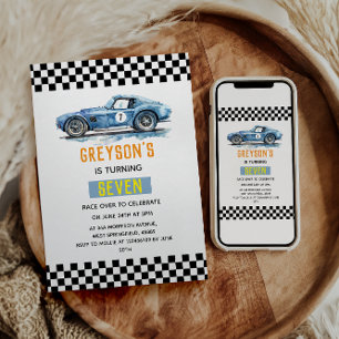 Jongens Cool Blue Racing Auto Kinderen Verjaardag Kaart