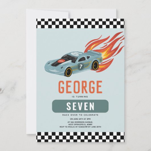 Jongens Cool Blue Racing Auto Kinderen Verjaardag Kaart (Voorkant)