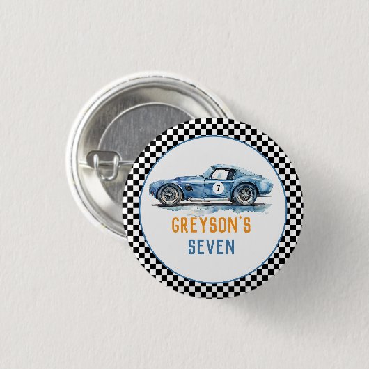 Jongens Cool Blue Racing Auto Kinderen Verjaardag Ronde Button 3,2 Cm (Voorkant /achterkant)