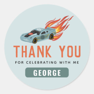 Jongens Cool Blue Racing Car Kids Verjaardag Favor Ronde Sticker