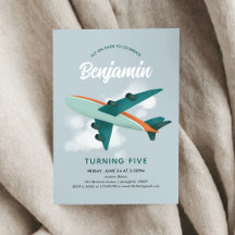 Jongens Cool Blue Vliegtuig Reizen 5e Verjaardag