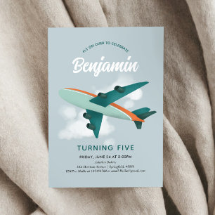 Jongens Cool Blue Vliegtuig Reizen 5e Verjaardag Kaart