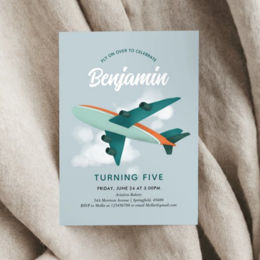 Jongens Cool Blue Vliegtuig Reizen 5e Verjaardag Kaart