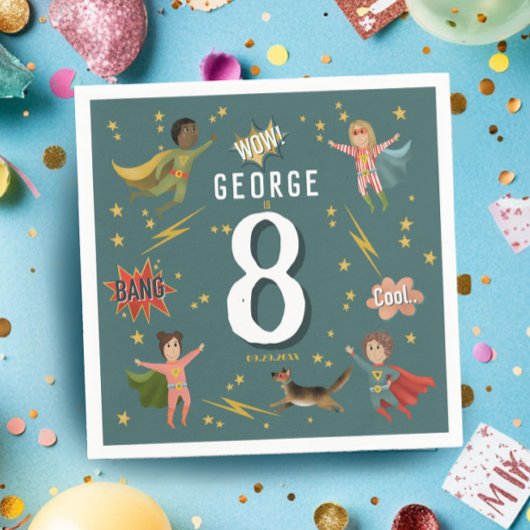 Jongens Cool Comic Book Blue Superhero Kids Verjaa Servet