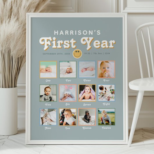 Jongens Cool Dude Eerste Jaar Verjaardag Fotocolla Perfect Poster