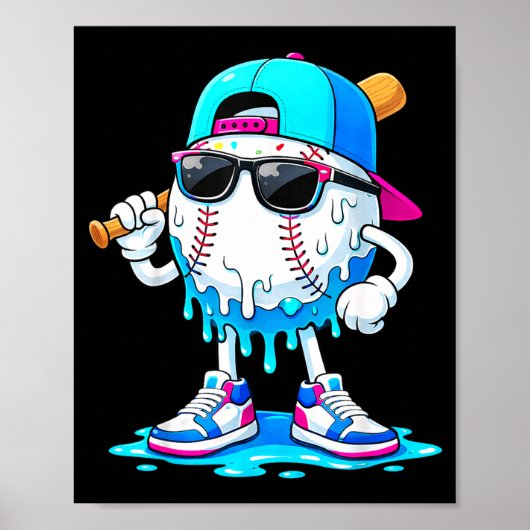 Jongens Cool Honkbal Ijs Drip Grappig Kinderen Jeu Poster (Voorkant)