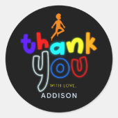 Jongens Cool Jump Neon Trampoline Verjaardagsgunst Ronde Sticker (Voorkant)