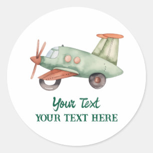 Jongens Cool Kleurrijke Vliegtuig Verjaardagsfeest Ronde Sticker