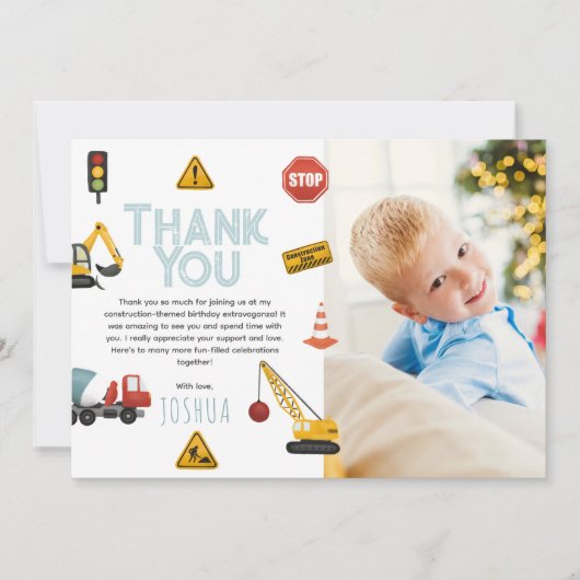 Jongens Cool Modern Construction Kids Verjaardagsf Bedankkaart (Voorkant)