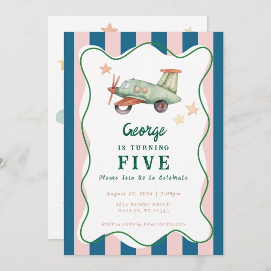 Jongens Cool Modern Kleurrijk Vliegtuig Verjaardag Kaart (Voorkant / Achterkant)