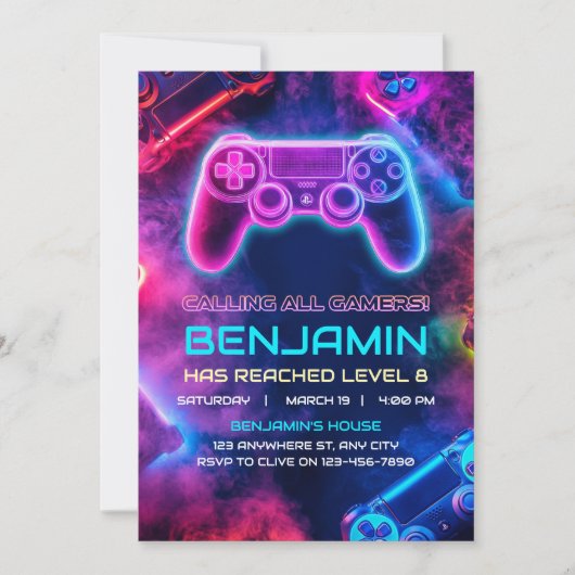 Jongens Cool Neon Gaming Controller Verjaardag Kaart (Voorkant)