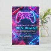 Jongens Cool Neon Gaming Controller Verjaardag Kaart (Staand voorkant)