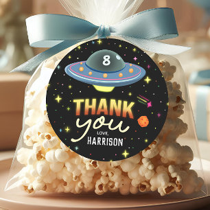 Jongens Cool Neon Ruimte Verjaardagsfavoriet Ronde Sticker