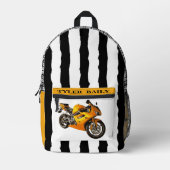 Jongens Cool Racing Motorbike Zwart & Wit Streep Bedrukte Rugzak (Voorkant)