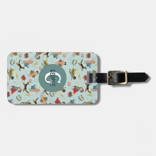 Jongens Cool Superhero Monogram en Naam Kinder Bagagelabel (Voorkant horizontaal)