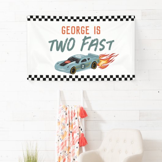 Jongens Cool Twee Snelle 2e Verjaardag Hot Car Spandoek (Insitu)