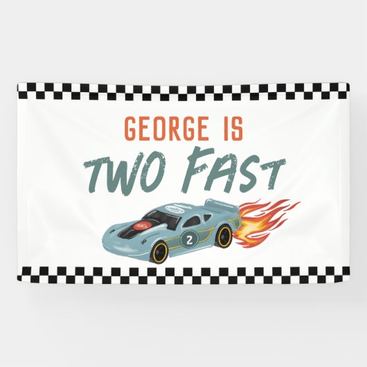 Jongens Cool Twee Snelle 2e Verjaardag Hot Car Spandoek (Horizontaal)