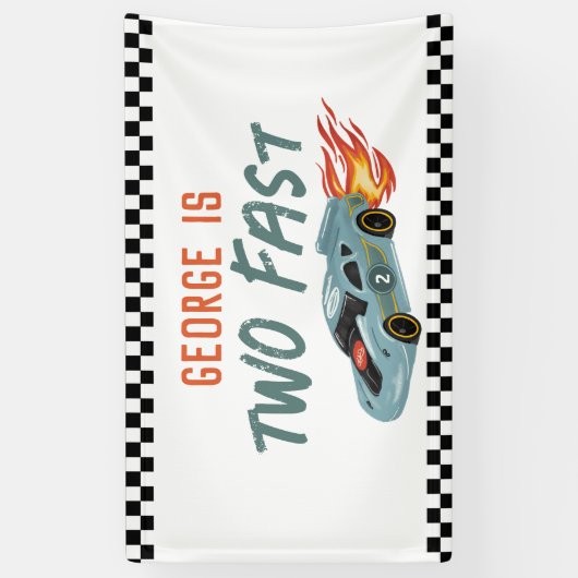 Jongens Cool Twee Snelle 2e Verjaardag Hot Car Spandoek (Verticaal)