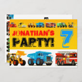 Jongens Custom Bouw Truck 7e Verjaardag Party Kaart (Voorkant / Achterkant)