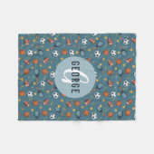 Jongens Cute Blue Football Basketball Sport Kinder Fleece Deken (Voorkant (Horizontaal))