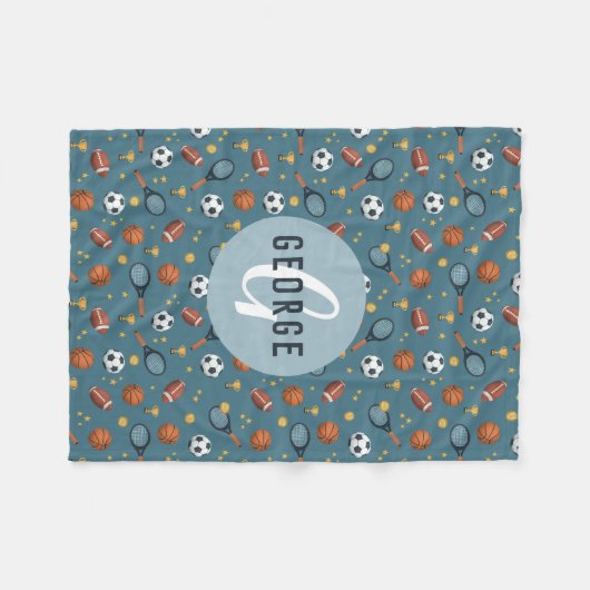 Jongens Cute Blue Football Basketball Sport Kinder Fleece Deken (Voorkant (Horizontaal))