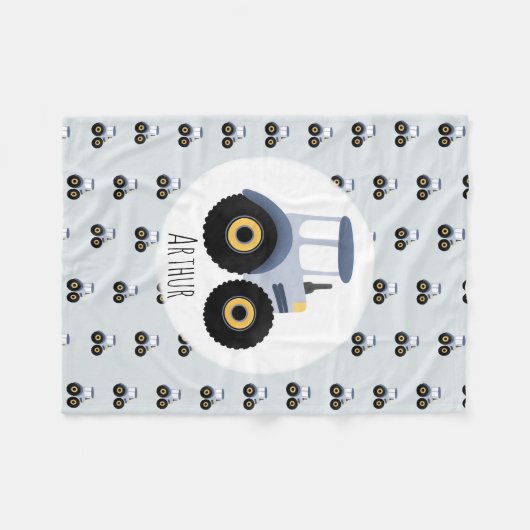 Jongens Cute Blue Tractor Pattern & Name Children' Fleece Deken (Voorkant (Horizontaal))
