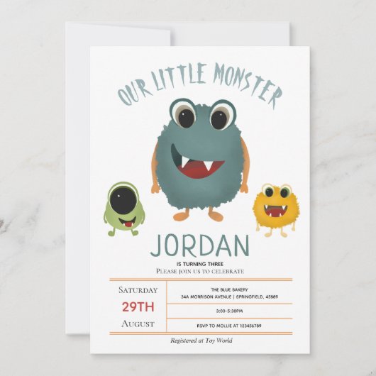 Jongens Cute en Moderne Monster Kids Birthday Part Kaart (Voorkant)