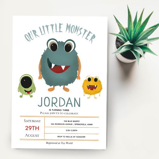 Jongens Cute en Moderne Monster Kids Birthday Part Kaart