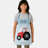 Jongens Cute Modern Blue Boerderij Tractor & Name  Schort (Insitu)