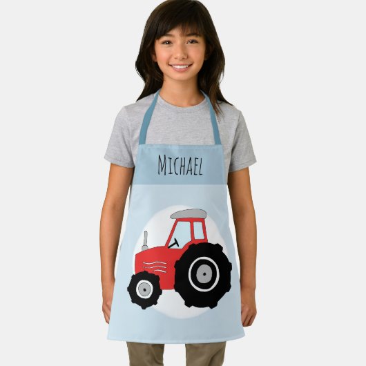 Jongens Cute Modern Blue Boerderij Tractor & Name  Schort (Insitu)