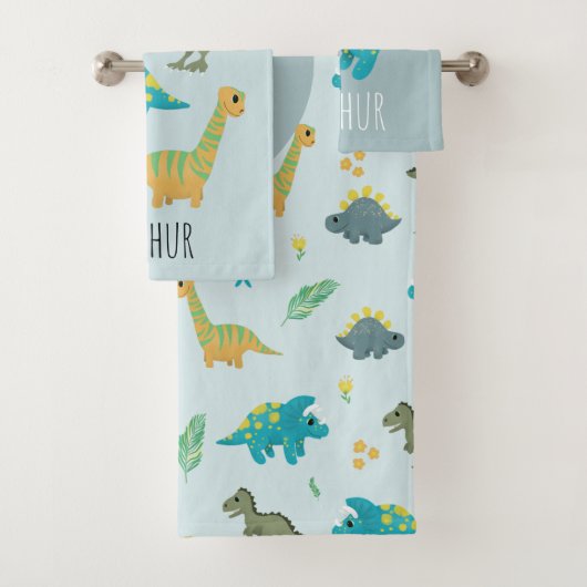 Jongens Cute Modern Blue Dinosaur Pattern Kinder Bad Handdoek (Insitu)