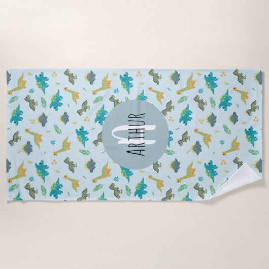 Jongens Cute Modern Blue Dinosaur Pattern Kinder Strandlaken (Voorkant)