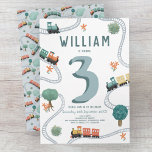 Jongens Cute Modern Blue Travel Kaart<br><div class="desc">Dit schattige en moderne, op transport gerichte verjaardagsdagsontwerp van kinderen is voorzien van een blauwe illustratie van treinreizen, met treinen, sporen en groen op een witte achtergrond. De uitnodiging kan worden gepersonaliseerd met de naam van je jongens en andere details die nodig zijn voor je partij. De perfecte reis-themed toevoeging...</div>