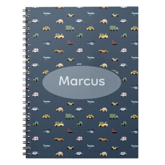 Jongens Cute Transport Auto Patroon monogram Kinde Notitieboek (Voorkant)
