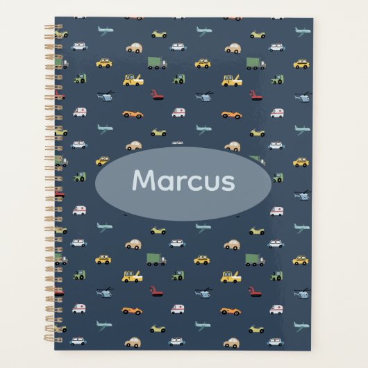 Jongens Cute Transport Auto Patroon monogram Kinde Planner (Voorkant)
